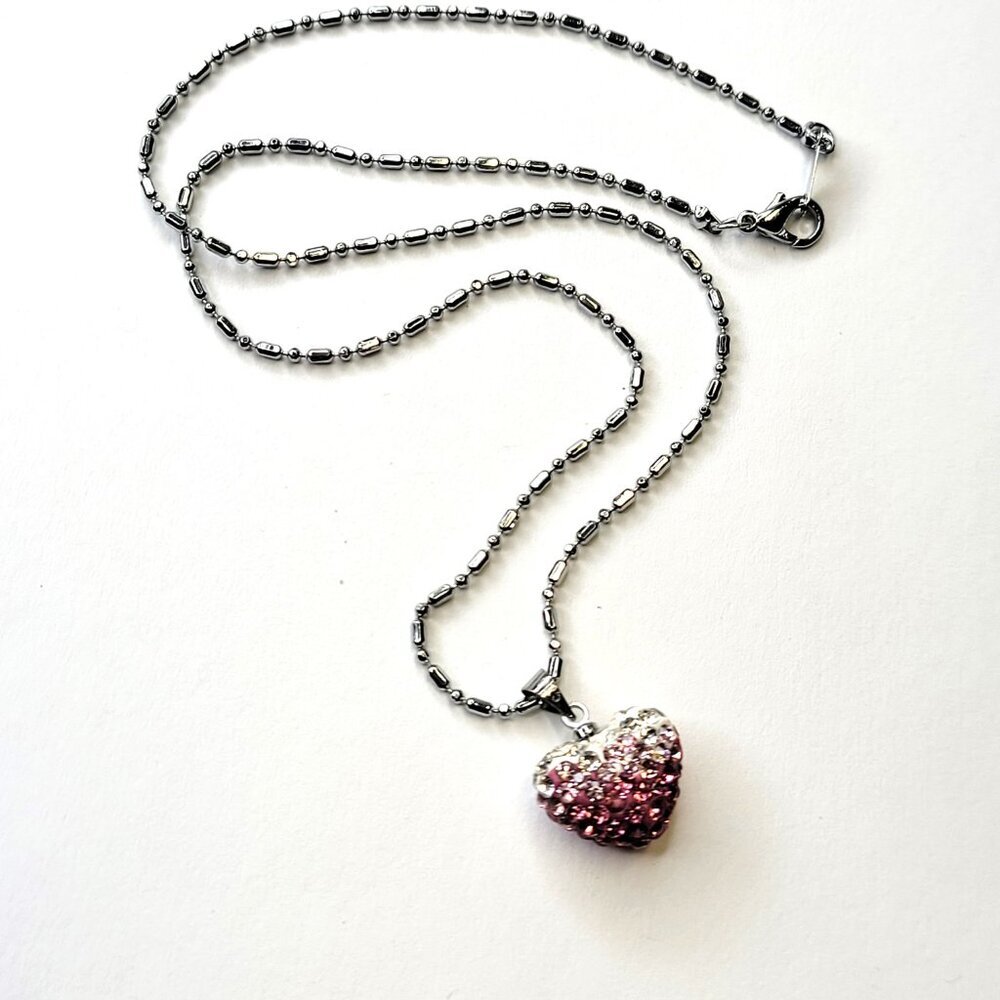 Kids or Teens Pink Heart Shape Pendant on a 18K Silver Necklace